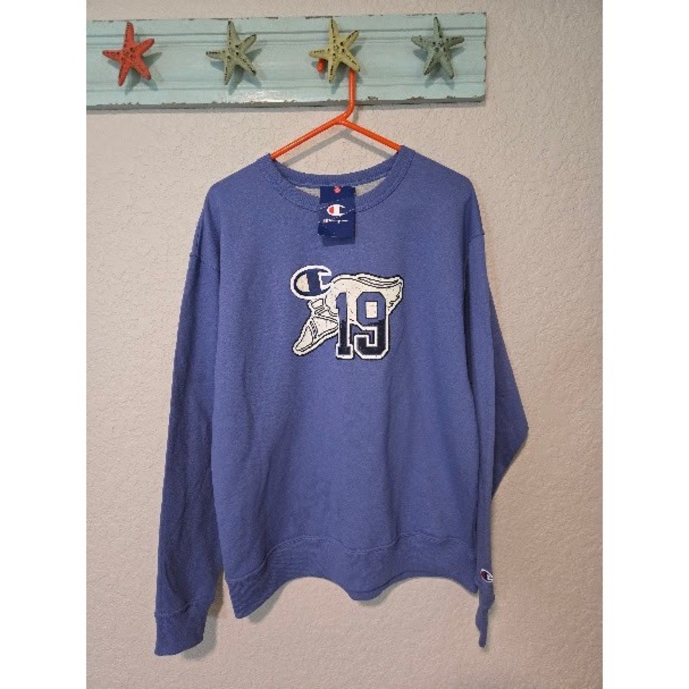 Champion Mens Powerblend Graphic C Sweatshirt Stone Crush Blue Large GF88H